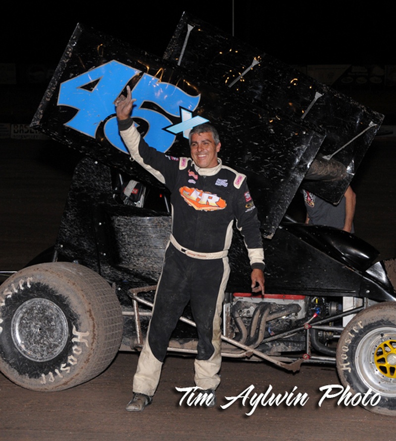 Johnny Herrera took the Preliminary night with at the ASCS 305 Sprint Car Shootout in a Royal Jones owned back up car. Tim Aylwin Photo 