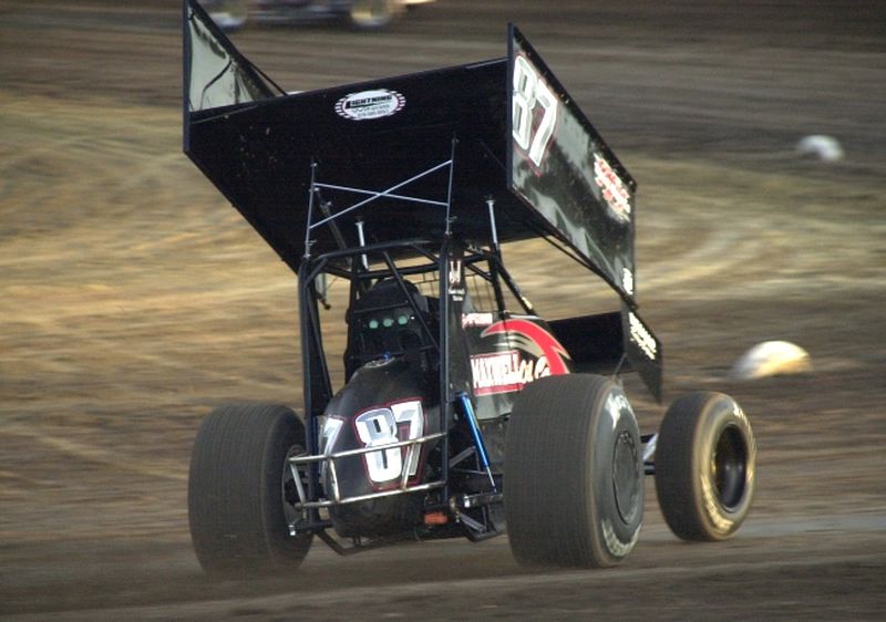 Brian McClelland in ASCS Sooner Region action aboard the Wesmar-powered Maxwell Oil No. 87 Triple-X in the series debut at Boyd (TX) Raceway.