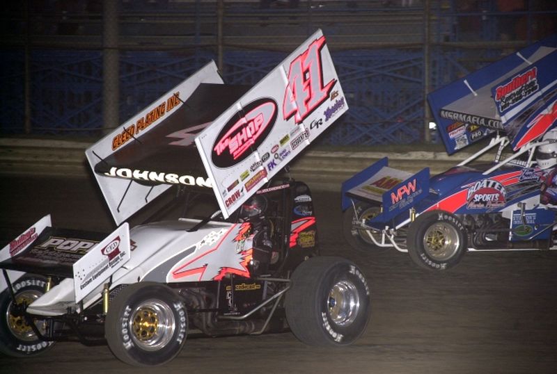 Jason Johnson (41) held off Tim Crawley (88) at Creek County Speedway in Sapulpa, OK, on Monday night for his eighth O'Reilly ASCoT score of the season in Round Three of the 16th Annual Toyota Tundra ASCS Sizzlin' Summer Speedweek. 