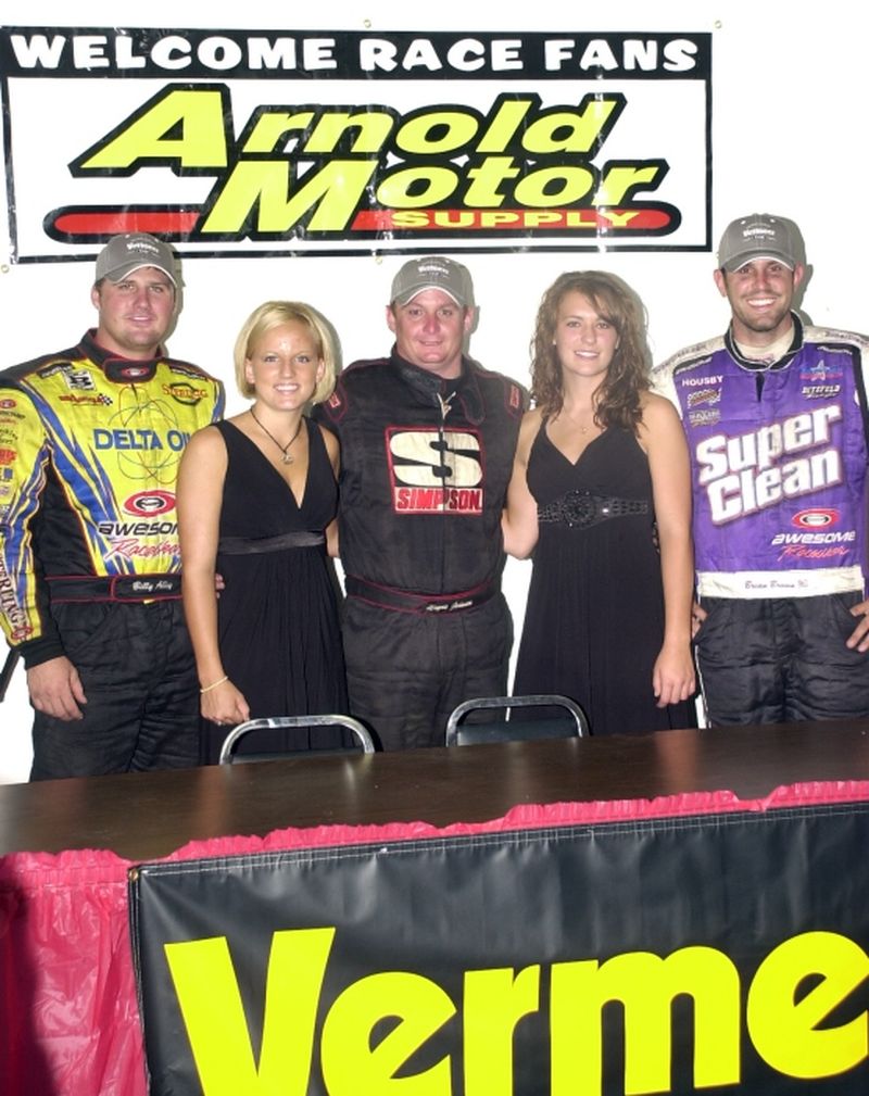 18th Annual ASCS Knoxville Nationals champion Wayne Johnson (center) is joined by runner-up Brian Brown (right) and third-place finisher Billy Alley (left).