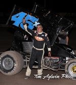 Johnny Herrera took the Preliminary night with at the ASCS 305 Sprint Car Shootout in a Royal Jones owned back up car. Tim Aylwin Photo 