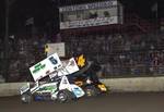 Gary Taylor (5*) and Eric Baldaccini (b4) on the front row of Saturday night's American Bank of Oklahoma ASCS Sooner Region feature at Cowtown Speedway in Kennedale, TX.