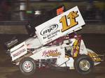 Garry Lee Maier (11x) and Danny Lasoski battle for the lead in the final stages of Friday night's 25-lap O'Reilly American Sprint Cars on Tour feature at Oklahoma City's State Fair Speedway.