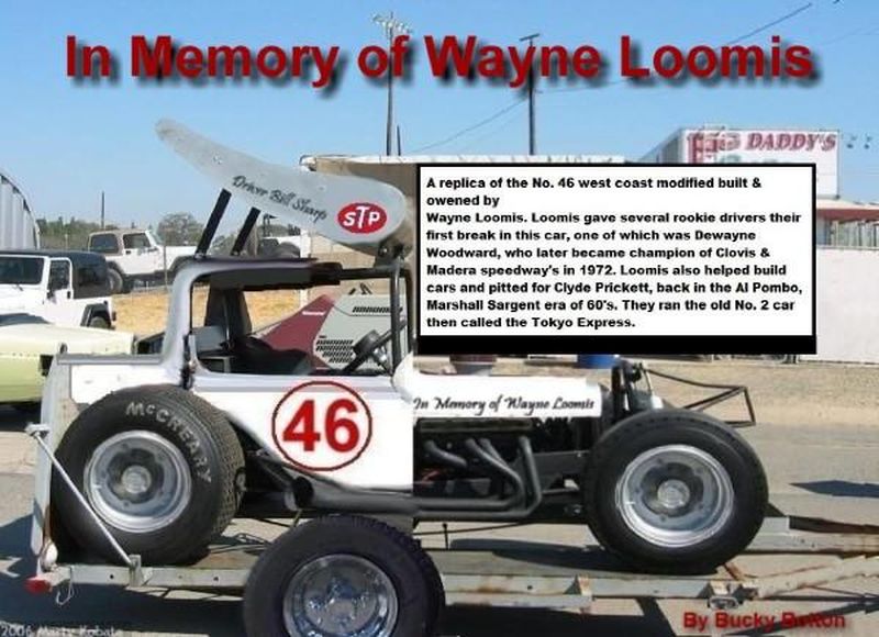 This is a replica of the original car that Wayne Loomis owned. Dewayne Woodward drove a simular car for Wayne.
