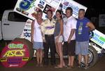 Gary Taylor and the Tel-Star Communications crew in O'Reilly ASCoT victory lane after topping the opening night of the 16th Annual Toyota Tundra ASCS Speedweek at Sixty-Seven Texarkana Speedway.