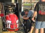 Shane Hmiel applying decals at Knoxville