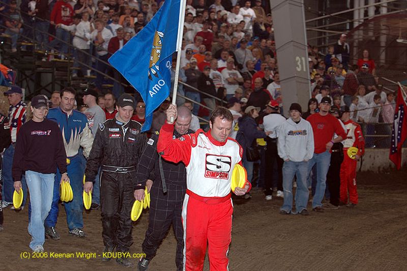 '06 Chili Bowl when Mike got to lead the Oklahoma drivers out holding the Sooner flag high !