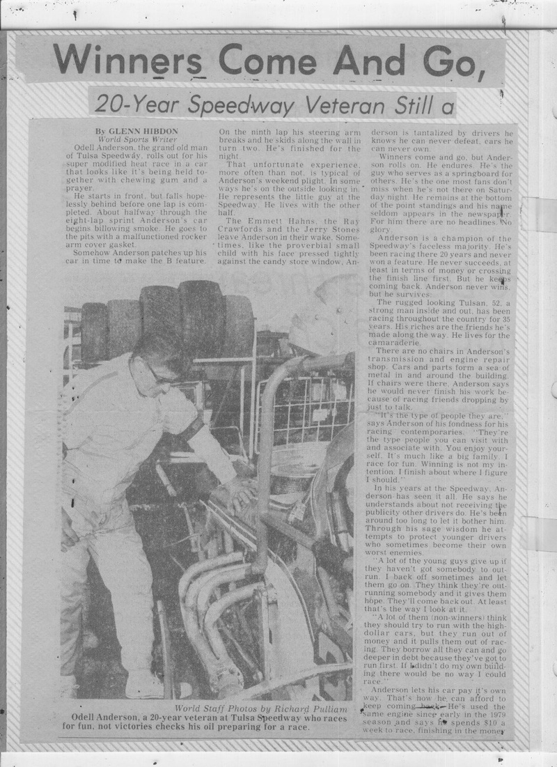 From Tulsa paper artical on Odell Anderson