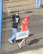 Mason Moore out and about after accident